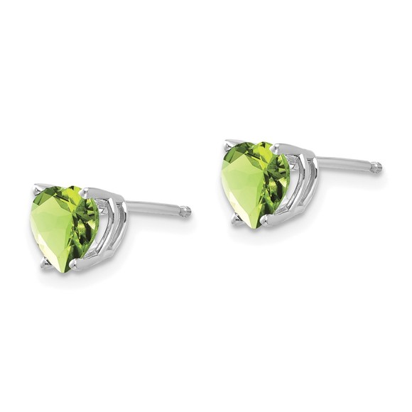14k White Gold 6mm Heart Peridot August Birthstone Ladies Earrings - Picture 2 of 4